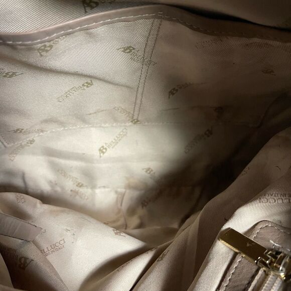 A. Bellucci leather Khaki Satchel with patch work accents, gay, burgundy &black. - Picture 12 of 13